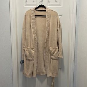 Meshki Long Beige Cozy Chenille Cardigan with Belt